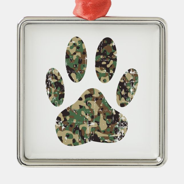 Falsche Camouflage Dog Paw Print Silbernes Ornament (Vorne)