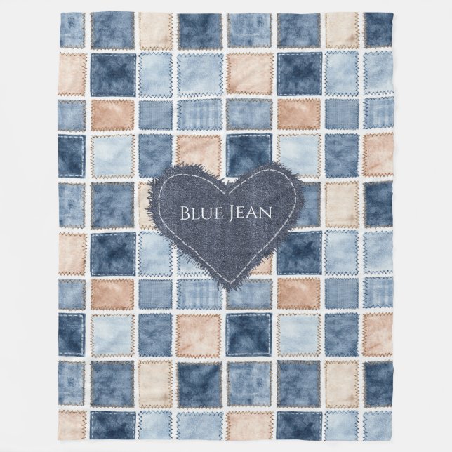 Falsche Creme Denim Blau Jean Herz Fleecedecke (Vorderseite)