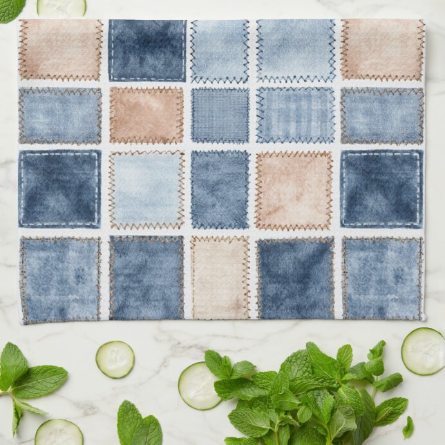 Falsche Creme-Denim-Blau-Jeans-Bridal-Shower Geschirrtuch (Gefaltet)