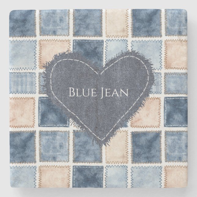 Falsche Creme-Denim-Blaujeans-Herz Steinuntersetzer (Vorderseite)