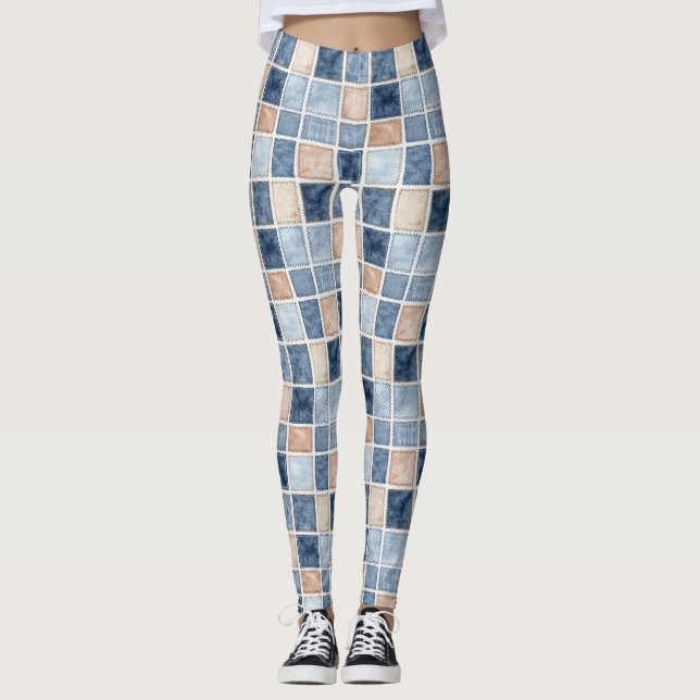 Falsche Creme-Denim-Blue Jeans Leggings (Vorderseite)