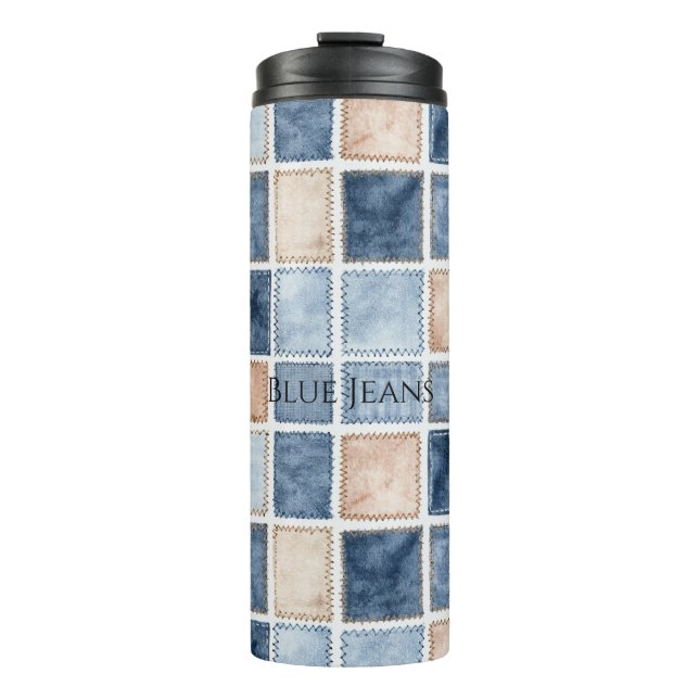 Falsche Creme-Denim-Blue Jeans Thermosbecher (Vorderseite)