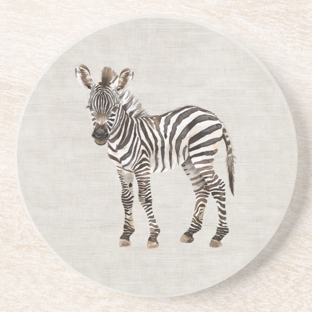 Falsche Creme Leinen Zebra Safari Tier Getränkeuntersetzer (Vorne)