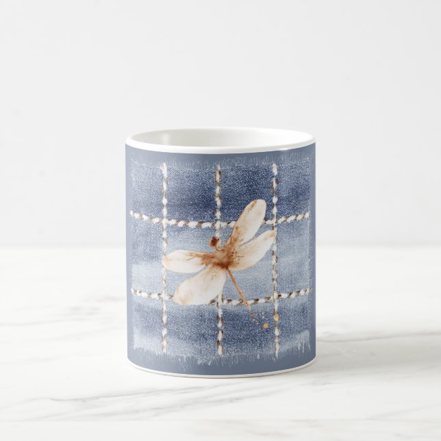 Falsche Denim Blue Jeans Kaffee Creme Libelle Kaffeetasse (Mittel)
