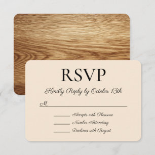 Falsche Eichenholz-Optik Kalligrafie Hochzeit RSVP Karte