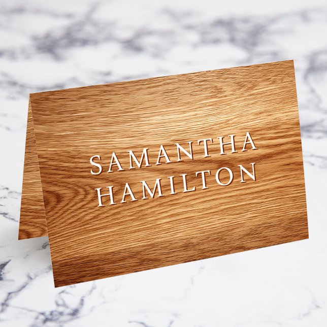 Falsche Eichenholz-Weiße Namensplatzkarten Tischnummer (Faux Oak Wood White Name Place Cards)