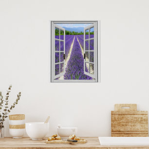 Falsche Fensteransicht Lavendelfeld Poster