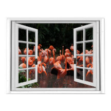 Falsche Fensteransicht rosa Flamingos