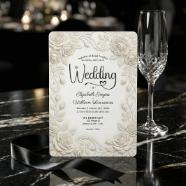 Falsche geprägte 3D-Cream-Rose-Basrelief-Hochzeit Einladung