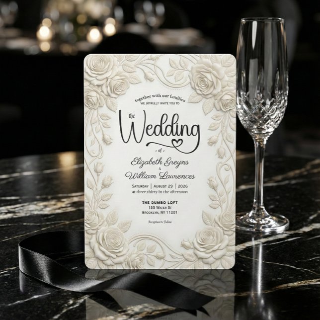 Falsche geprägte 3D-Cream-Rose-Basrelief-Hochzeit Einladung (Von Creator hochgeladen)
