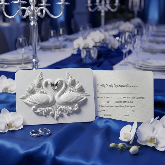 Falsche geprägte Gips-Schwäne Herz-Relief RSVP Karte (Von Creator hochgeladen)
