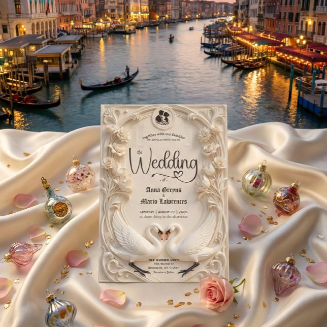 Falsche geprägte Relief geschnitzte Schwäne Hochze Einladung (Von Creator hochgeladen)