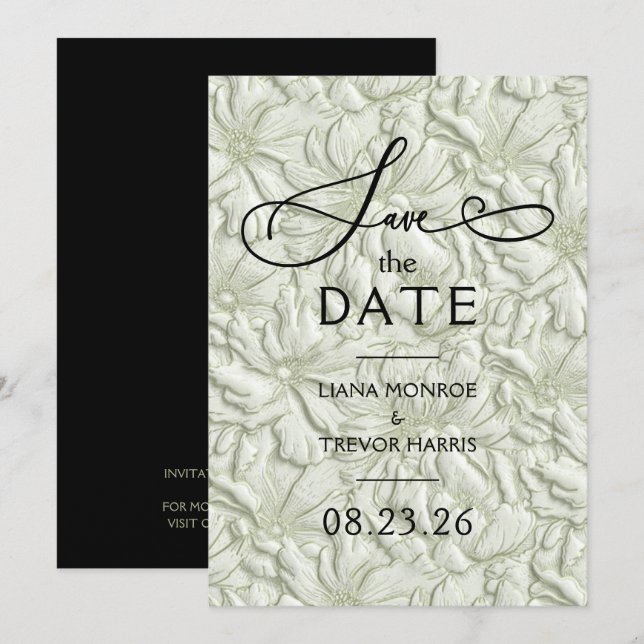 Falsche geprägte Salbeigrüne Hochzeitsblumen Save The Date (Vorne/Hinten)