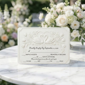 Falsche geprägte Schwäne Herz Blumenranke RSVP Karte