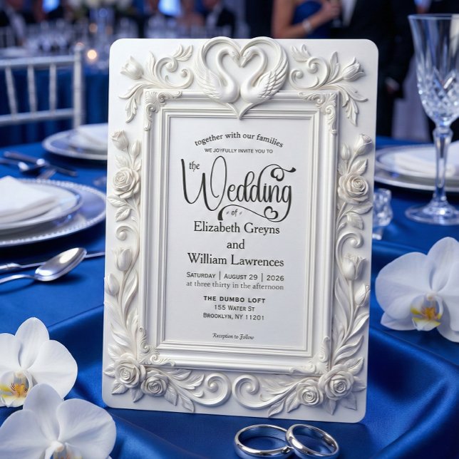 Falsche geprägte Schwäne und Rosen Märchenhochzeit Einladung (Von Creator hochgeladen)