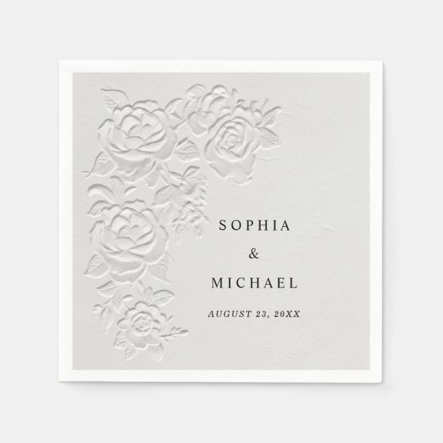Falsche geprägte weiße Rosen Hochzeitsservietten Serviette (Vorderseite)