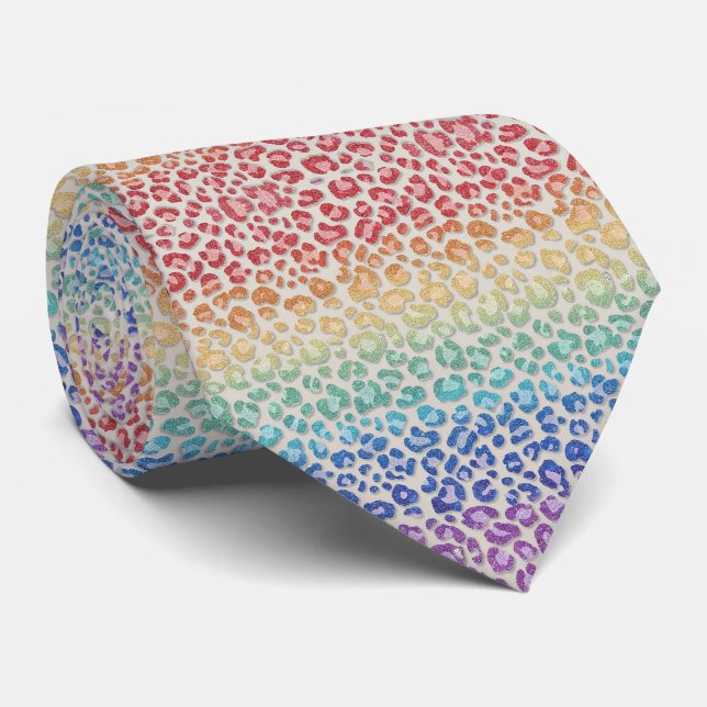 Falsche Glitter Regenbogen Leopardenprint Krawatte (Gerollt)