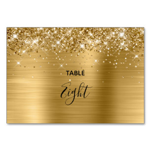 Falsche glitzernde Goldfolien-Hochzeit Tischnummer