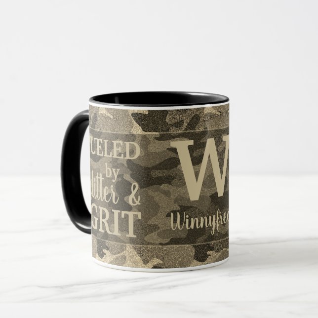 Falsche Gold-Metall-Kampfmuster-Glitter-Monogramm Tasse (Vorderseite Links)