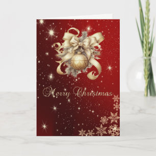 Falsche Gold-Weihnachtskugel-Schleife, Schneeflock Feiertagskarte
