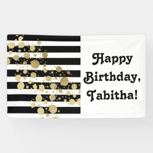 Falsche Goldfarbspritzer auf Schwarz-Weiß-Streifen Banner