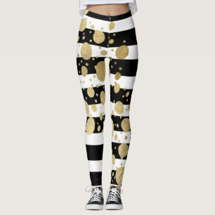 Falsche Goldfarbspritzer auf Schwarz-Weiß-Streifen Leggings