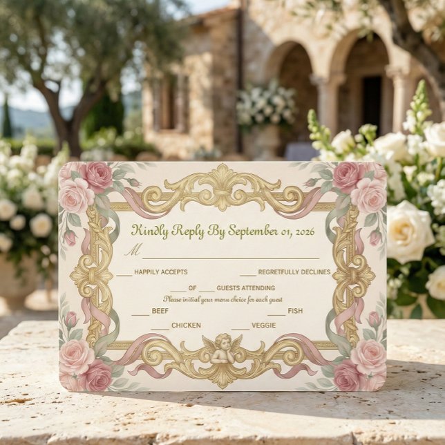 Falsche Goldfolie Barock Rokoko Blumenmuster RSVP Karte (Von Creator hochgeladen)