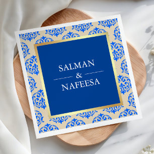 Falsche Goldfolie Blaue Damast-Hochzeit Serviette