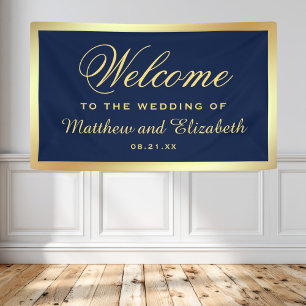 Falsche Goldfolie Blaue Hochzeitsbegrüßung Banner