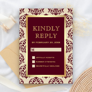 Falsche Goldfolie Burgunder Damast Hochzeit RSVP Karte
