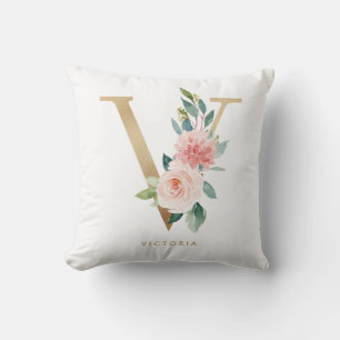 Falsche Goldfolie Florale Buchstabe V Monogramm Ki Kissen