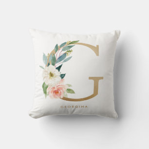 Falsche Goldfolie Floraler Buchstabe G Monogramm Kissen