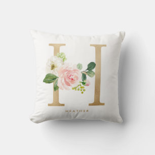Falsche Goldfolie Floraler Buchstabe H Monogramm Kissen