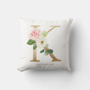 Falsche Goldfolie Floraler Buchstabe K Monogramm Kissen