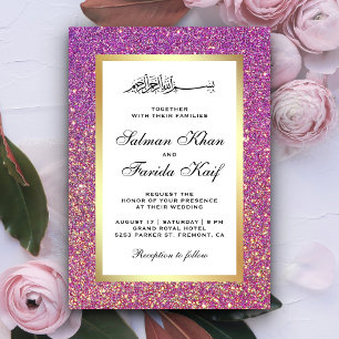 Falsche Goldfolie Lila Glitter Islamische Hochzeit Einladung