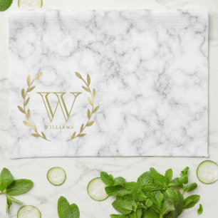 Falsche Goldfolie-Monogramm auf Marmortextur Geschirrtuch
