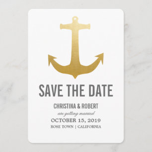 Falsche Goldfolie Nautilus-Anker Save The Date Einladung