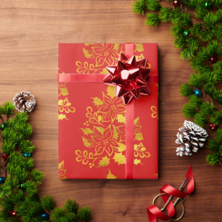 Falsche Goldfolie-Poinsettien-Weihnachtsbäume Geschenkpapier