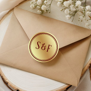 Falsche Goldfolie Rote Hochzeit Monogramm Umschlag Runder Aufkleber