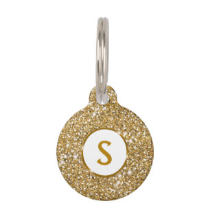 Falsche Goldgelbe Glittertextur mit Monogramm Haustiermarke
