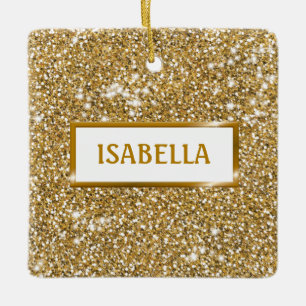 Falsche goldgelbe Glittertextur-Optik mit Namen Keramikornament