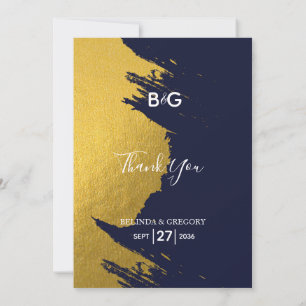 Falsche Goldpinselstriche Navyblaue Monogramm-Hoch Dankeskarte
