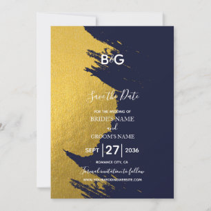 Falsche Goldpinselstriche und Marineblau mit Monog Save The Date