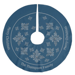 Falsche graue Folien-Schneeflocken auf Blau (keine Polyester Weihnachtsbaumdecke