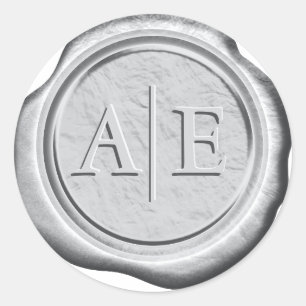 Falsche Hochzeits-Wachs-Initialen Silber ID1322 Runder Aufkleber