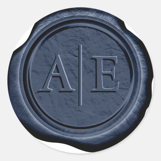 Falsche Hochzeitswachs-Initialen Mitternachtsblau  Runder Aufkleber (Vorderseite)