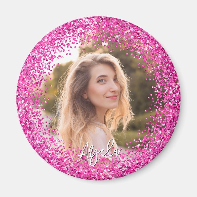 Falsche Hot-Pink-Glitter-Foto Magnet (Vorne)