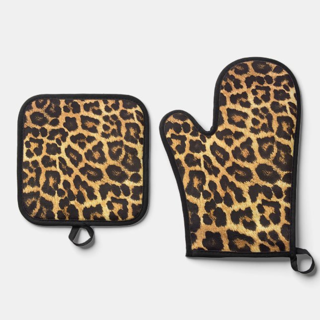 Falsche Leopardenhaut Ofenhandschuh & Topflappen-Set (Vorderseite)