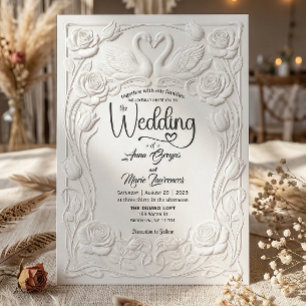 Falsche Letterpress-Prägung Floral Schwan Hochzeit Einladung
