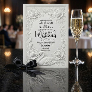 Falsche Letterpress-Prägung Schwan Blumen Hochzeit Einladung